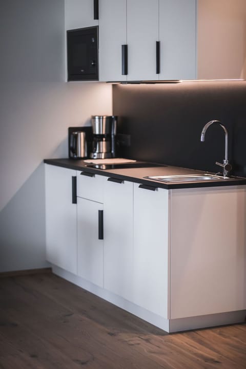 Elite Apartment, 2 Bedrooms, Mountain View, Garden Area | Private kitchen | Full-size fridge, microwave, espresso maker, coffee/tea maker