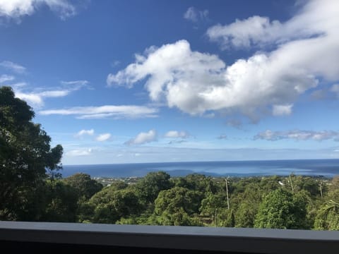 OUTDOOR BREAKFAST TABLE FOR 4 VIEW FROM UPPER LEVEL PATIO