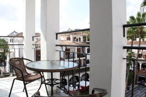 The balcony overlooking the plaza