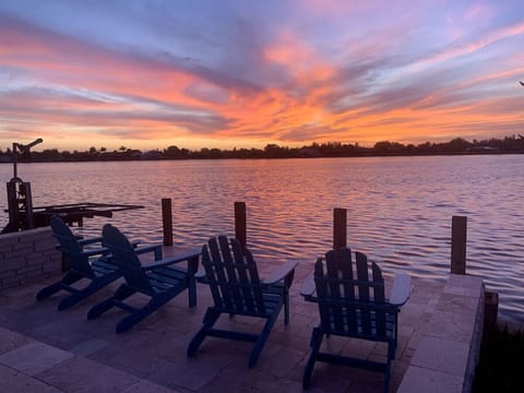 fishing dock at sunset
