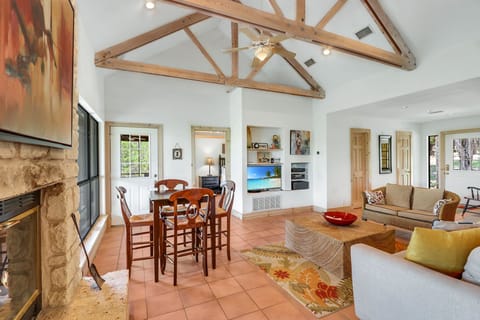 There is access to the deck from the dining space