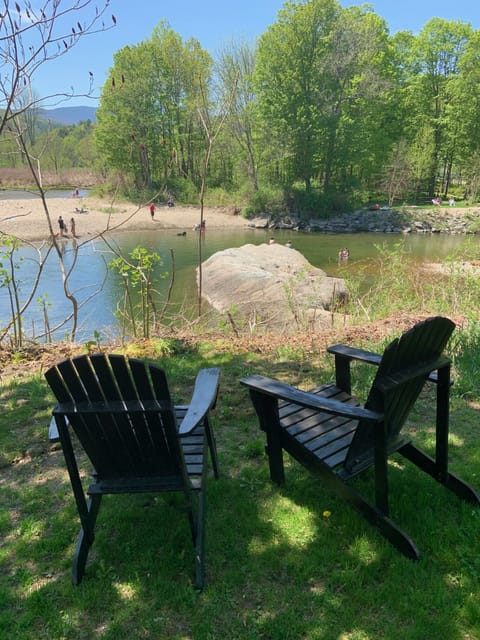 View of river and beach from back yard. 
