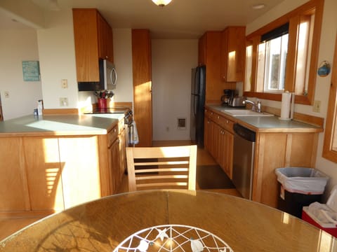 Looking back toward our functional  kitchen.