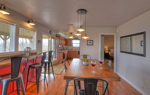 View of dining room and kitchen area