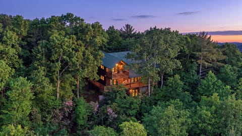 Drone view of back of cabin 