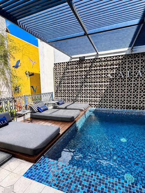 Outdoor pool, open 9:00 AM to 9:00 PM, sun loungers