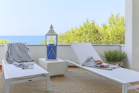 Terrace with the sun loungers and table