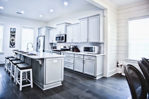 Professional appliances in kitchen.
