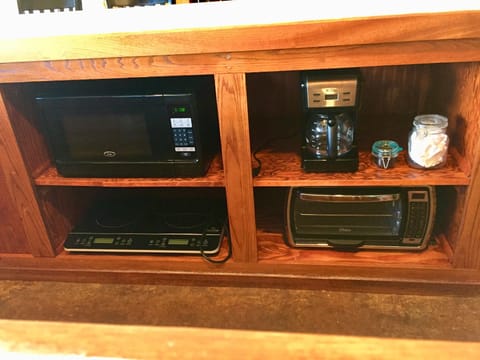 Microwave, Coffee Maker, Two Burner Cooktop and Toaster Oven