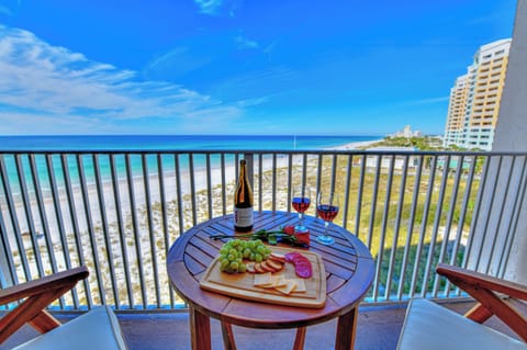 Private gulf-front balcony is the perfect place to soak in the breathtaking views of sugar-white sand and emerald water. Furnished for relaxing, it offers a peaceful spot to enjoy your morning coffee, or a sunset glass of wine.
