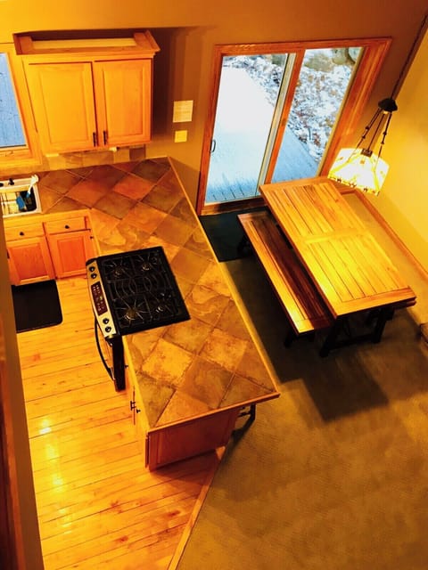 Kitchen view from Master bedroom suite stairs.