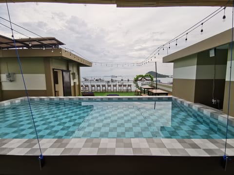Outdoor pool, sun loungers