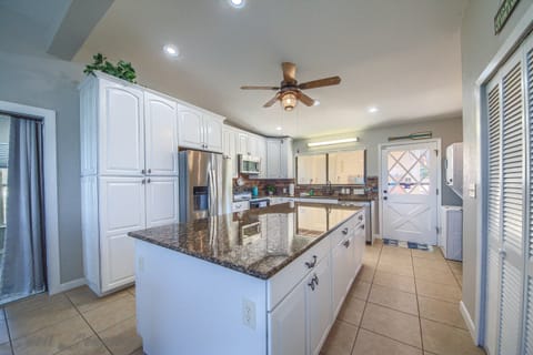 Fully stocked kitchen.