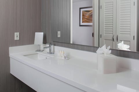 Combined shower/tub, free toiletries, hair dryer, towels