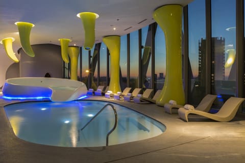 Indoor pool, open 4:00 PM to 10:00 PM, sun loungers