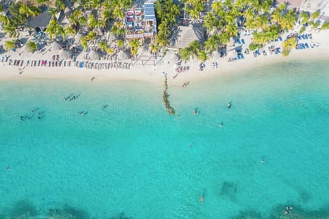 Beach nearby, white sand, sun loungers, beach towels