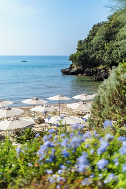 Private beach, sun loungers, beach umbrellas, snorkeling