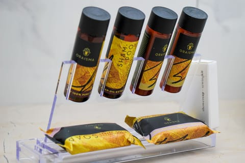 Free toiletries, hair dryer, slippers, towels