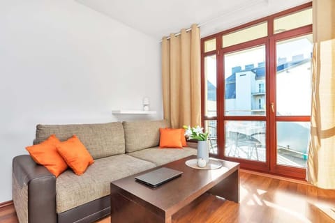 A comfortable sofa bed in the living area offering additional sleeping space for guests.