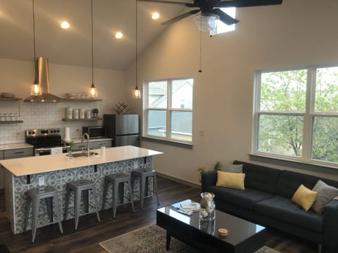 Open concept kitchen and living area.