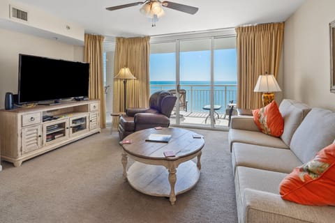 Ocean-view living room with sliding doors to the balcony at South Shore Villas Penthouse 2, Crescent Beach