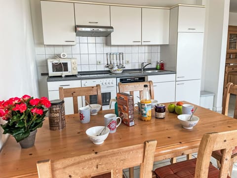 Furniture, Kitchen Appliance, Kitchen, Countertop, Cabinetry, Major Appliance, Flooring, Wood, Interior Design, Kitchen Stove