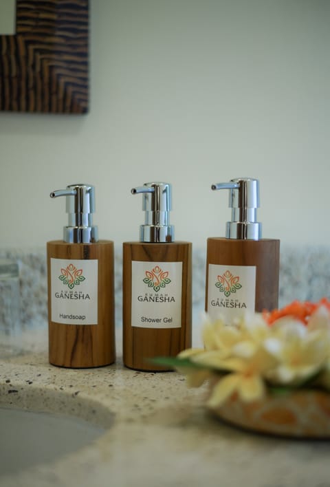 Shower, free toiletries, slippers, towels