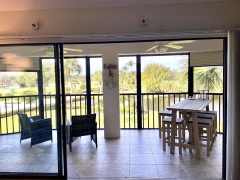 Lanai overlooking 9th hole tee box and pond