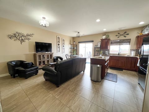 Kitchen and living room. 