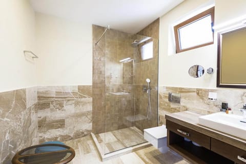 Deluxe Quadruple Room | Bathroom | Shower, free toiletries, hair dryer, slippers