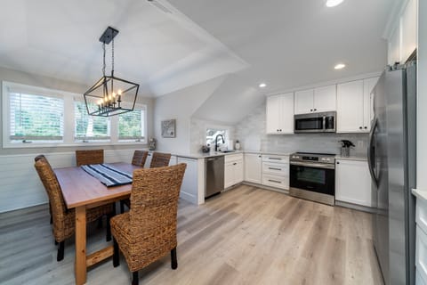 The kitchen and dining area have been completely renovated