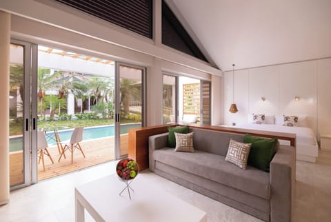 Bungalow, Pool Access | Premium bedding, minibar, in-room safe, desk