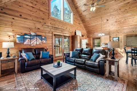 Open living and kitchen area.  Enjoy the 20' vaulted ceilings.