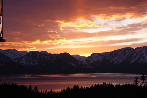 Sunset shoreline views from the great room and deck. Breathtakingly picturesque.