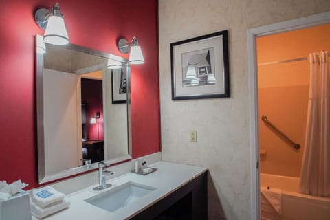 Combined shower/tub, eco-friendly toiletries, hair dryer, bathrobes