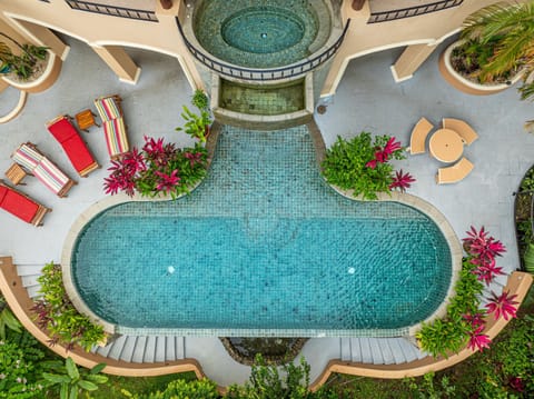 A stunning freeform pool designed as the centerpiece of your private tropical escape