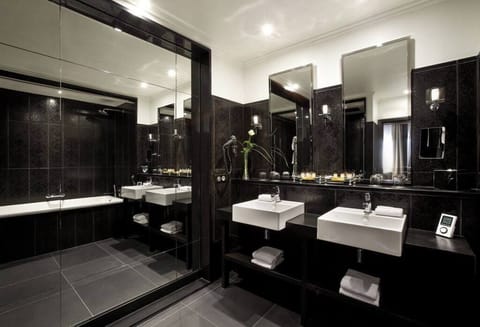 Suite Gonzague Saint Bris Vue mer | Bathroom | Designer toiletries, hair dryer, bathrobes, slippers