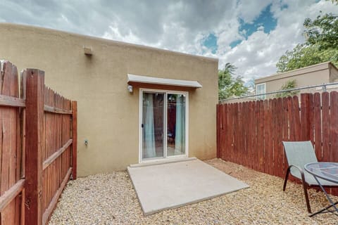 Exterior backyard space does offer seating (though not pictured here) off the bedroom