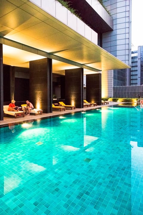 Outdoor pool, sun loungers