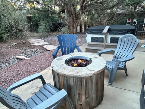 Fire pit and tub for after a day of hiking or biking.