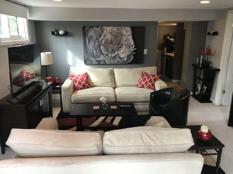In-law suite with private entrance, spacious living room and bedroom