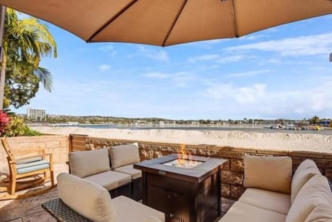 private patio with private firepit and BBQ
