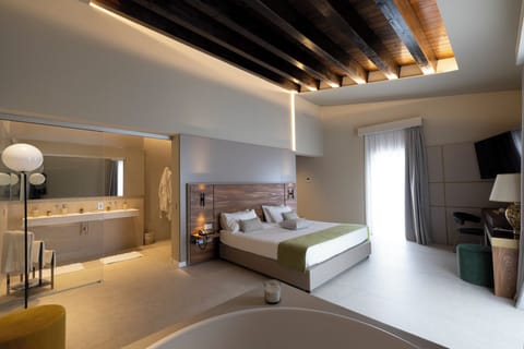 Deluxe Suite, 1 Bedroom | Living area | Flat-screen TV, books