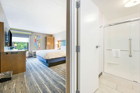 Room, 1 King Bed, Non Smoking | Bathroom | Combined shower/tub, eco-friendly toiletries, hair dryer, towels