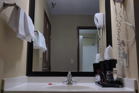 Combined shower/tub, free toiletries, hair dryer, towels