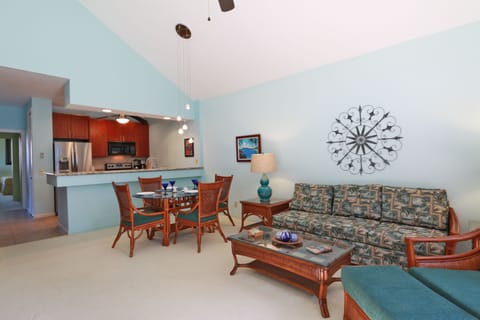 New living and dining area furniture and chandelier, January, 2016