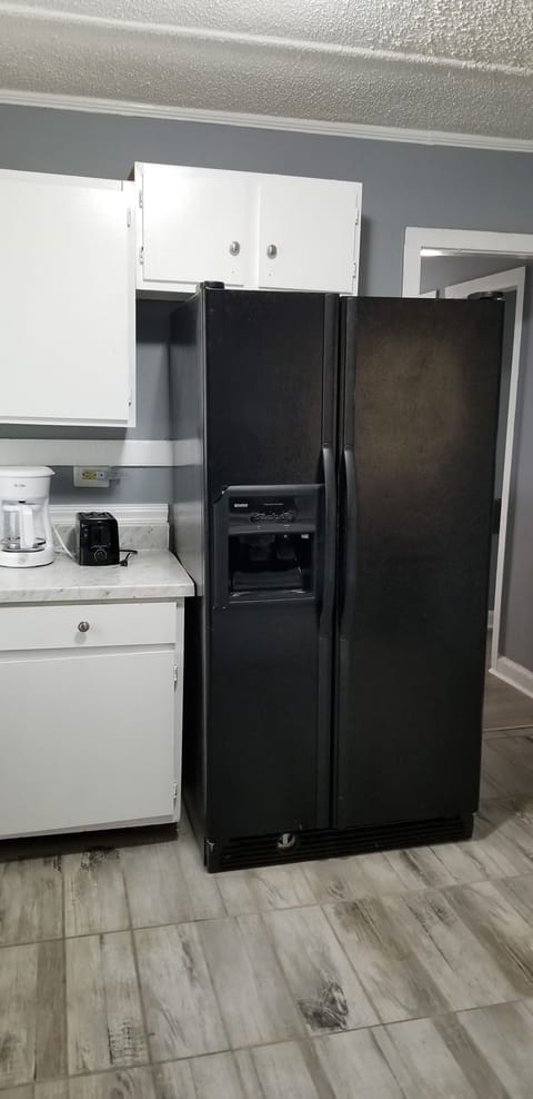 Kitchen - pots & pans, dishes & flatware, coffee maker & toaster, fridge & stove