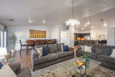 Living space: 3 large sofa, smart tv, board games