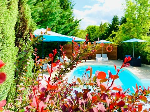 Seasonal outdoor pool, open 10:00 AM to 8:00 PM, pool umbrellas