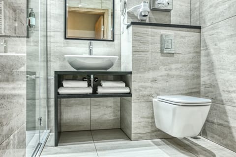 Shower, free toiletries, hair dryer, slippers